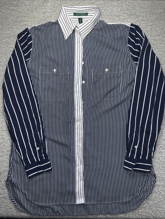 Ralph Lauren Tops - Lauren Ralph Lauren Navy and White Striped Button-Up Shirt Size M